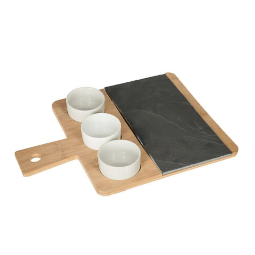 Set servire aperitiv ardezie bambus
