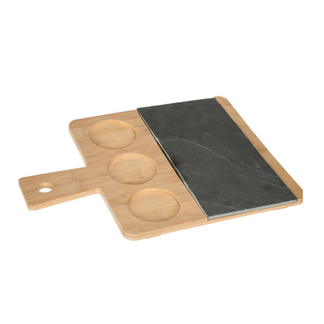 Set servire aperitiv ardezie bambus