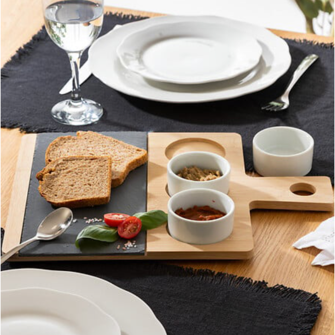 Set servire aperitiv ardezie bambus