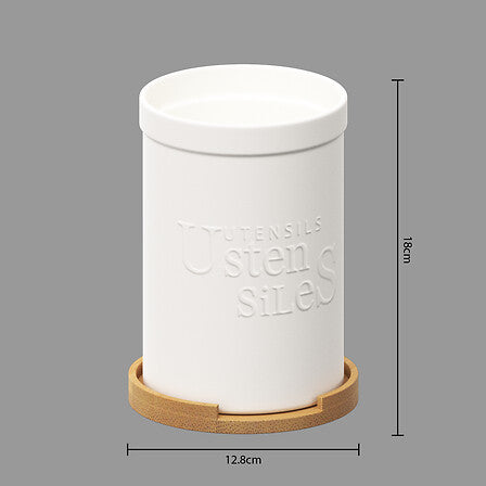 Recipient Ustensile Ceramica + suport Bambus