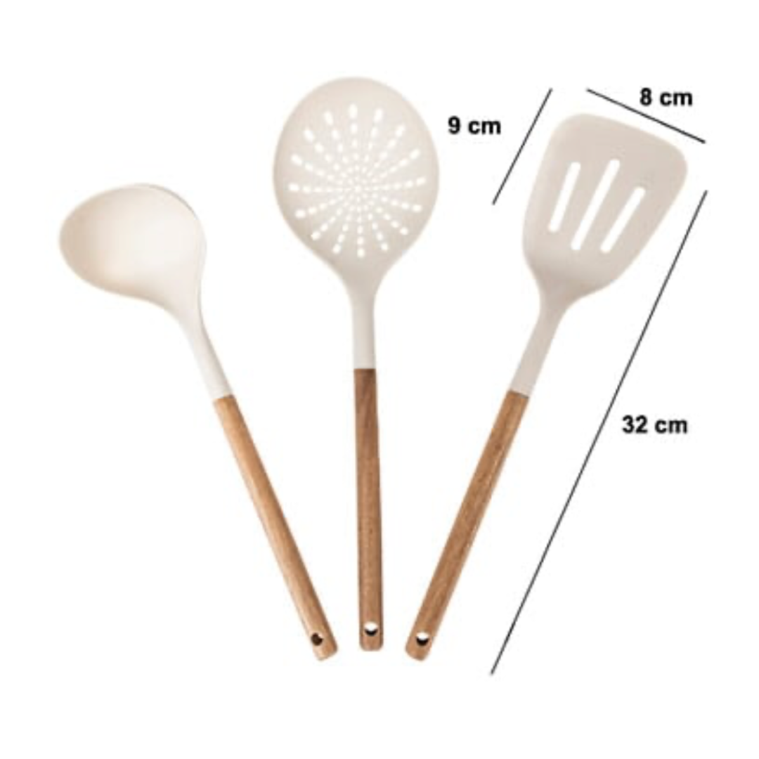 Set 3 ustensile bucatarie maner din lemn de salcam